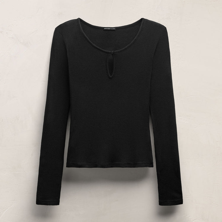 Cotton Cashmere Rib Keyhole Top in Black | James Perse Los Angeles