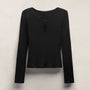 Cotton Cashmere Rib Keyhole Top in Black | James Perse Los Angeles