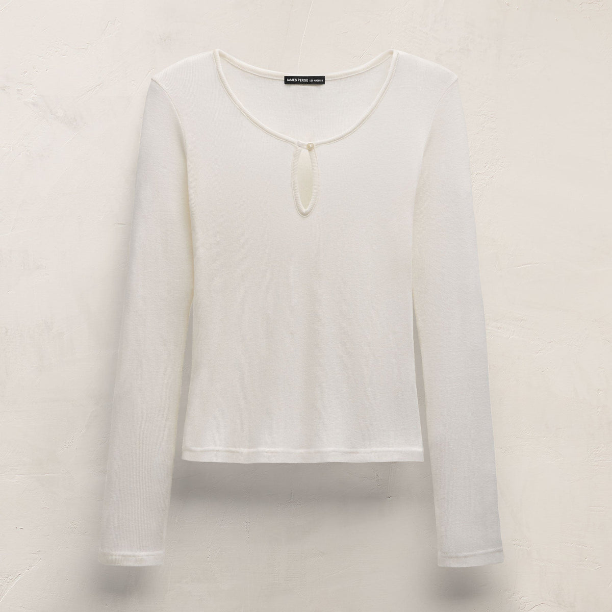 Cotton Cashmere Rib Keyhole Top in Off White | James Perse Los Angeles