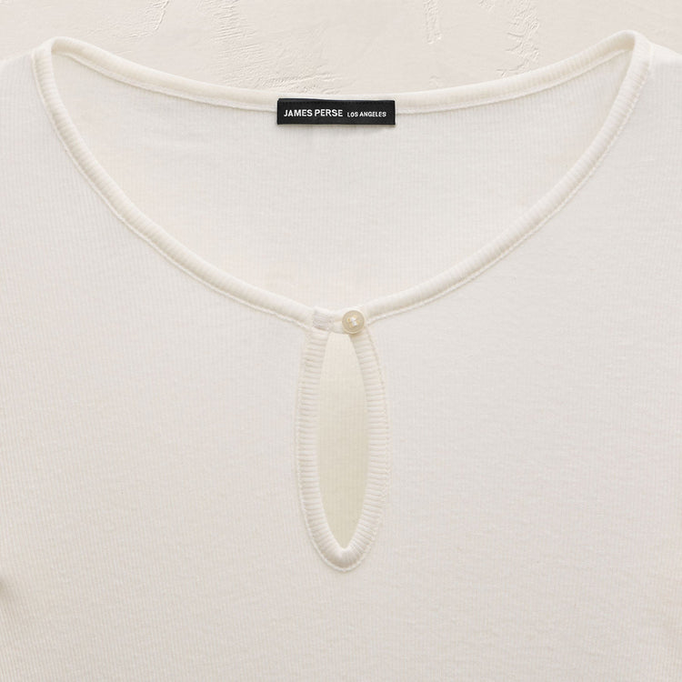 Cotton Cashmere Rib Keyhole Top in Off White | James Perse Los Angeles