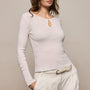 Cotton Cashmere Rib Keyhole Top in Off White | James Perse Los Angeles