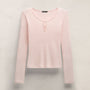 Cotton Cashmere Rib Keyhole Top in Rose Quartz | James Perse Los Angeles
