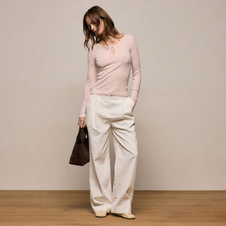 Cotton Cashmere Rib Keyhole Top in Rose Quartz | James Perse Los Angeles