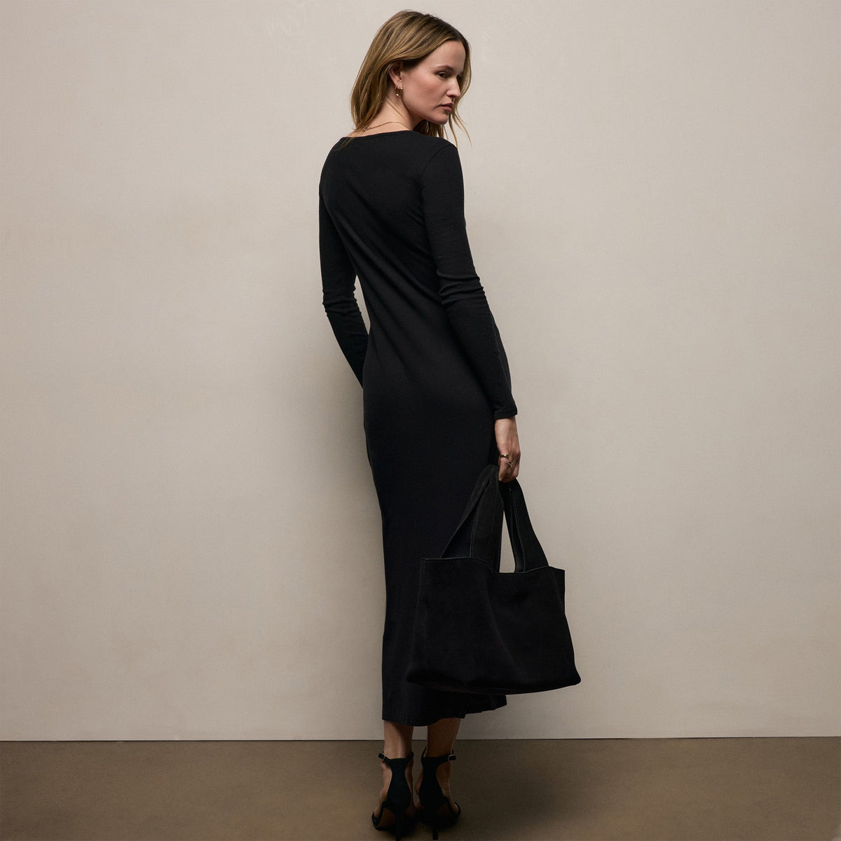 Cotton Cashmere Rib Keyhole Dress in Black | James Perse Los Angeles