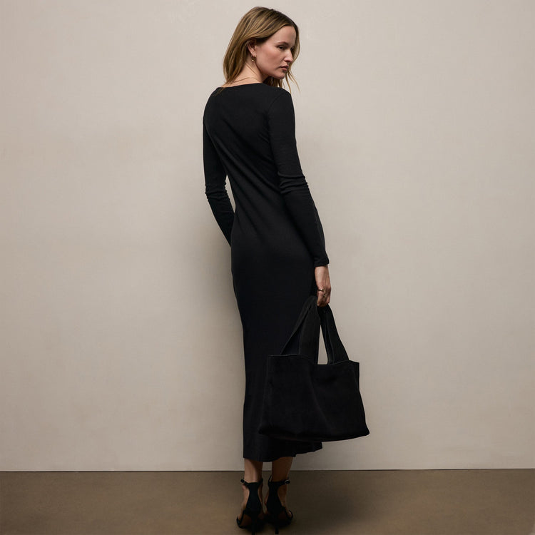Cotton Cashmere Rib Keyhole Dress in Black | James Perse Los Angeles