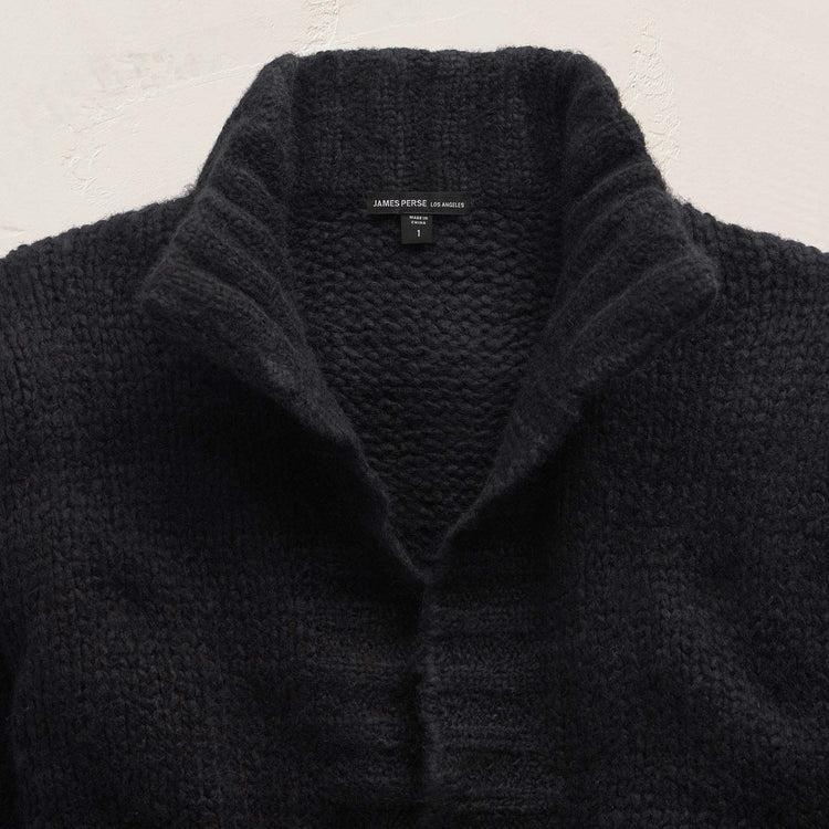 Chnky Knt Cashmere Silk Tie Crdgn in Black | James Perse Los Angeles FLAT