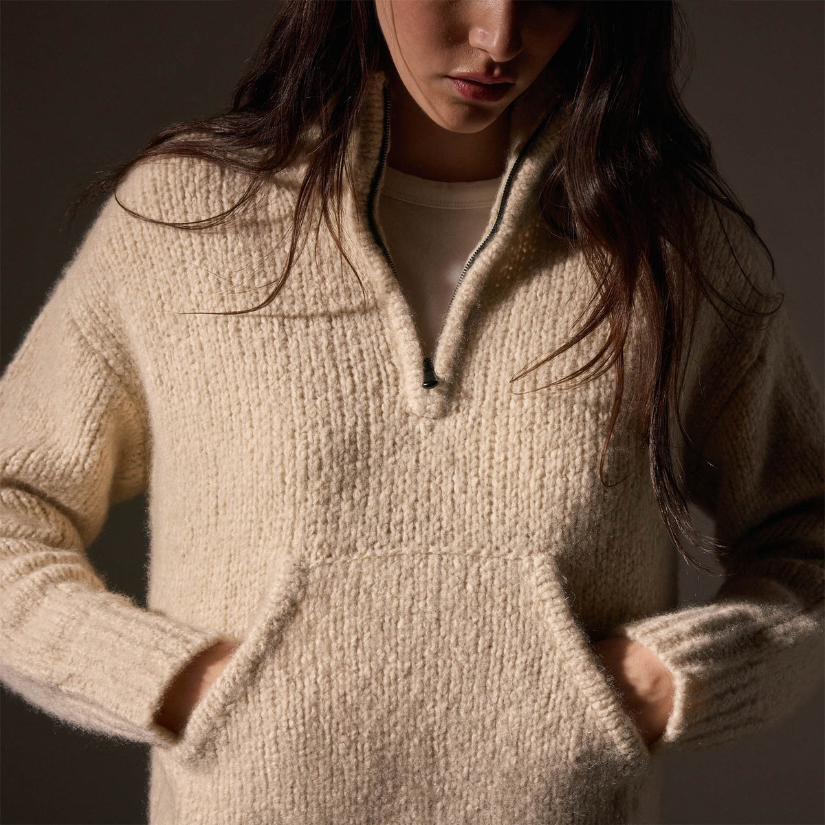 Low Gauge Cashmere Half Zip  in Biscotti | James Perse Los Angeles