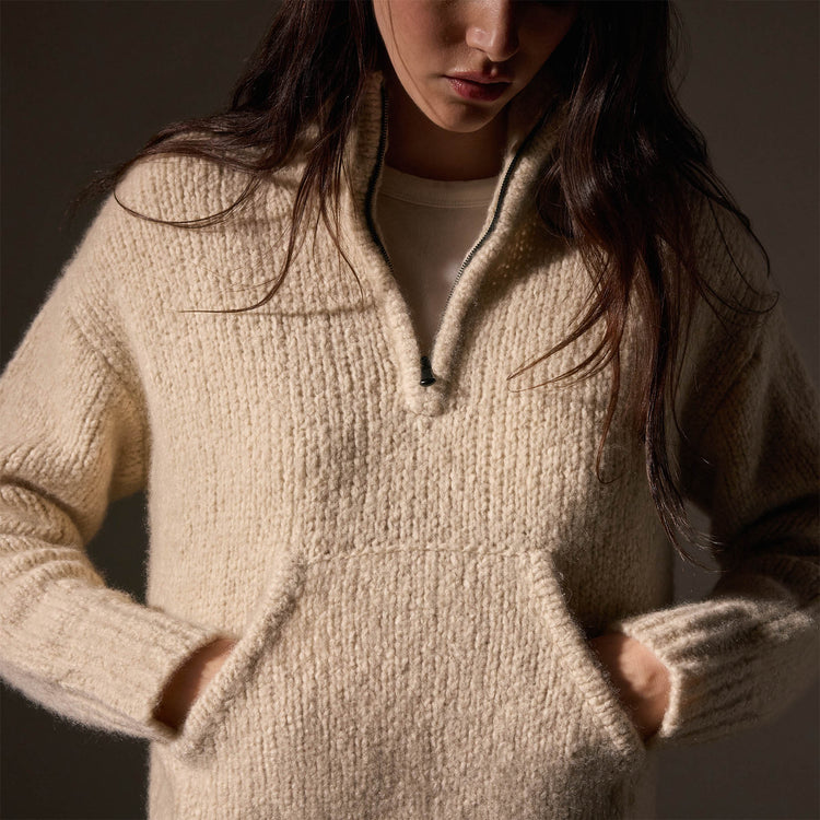 Low Gauge Cashmere Half Zip  in Biscotti | James Perse Los Angeles