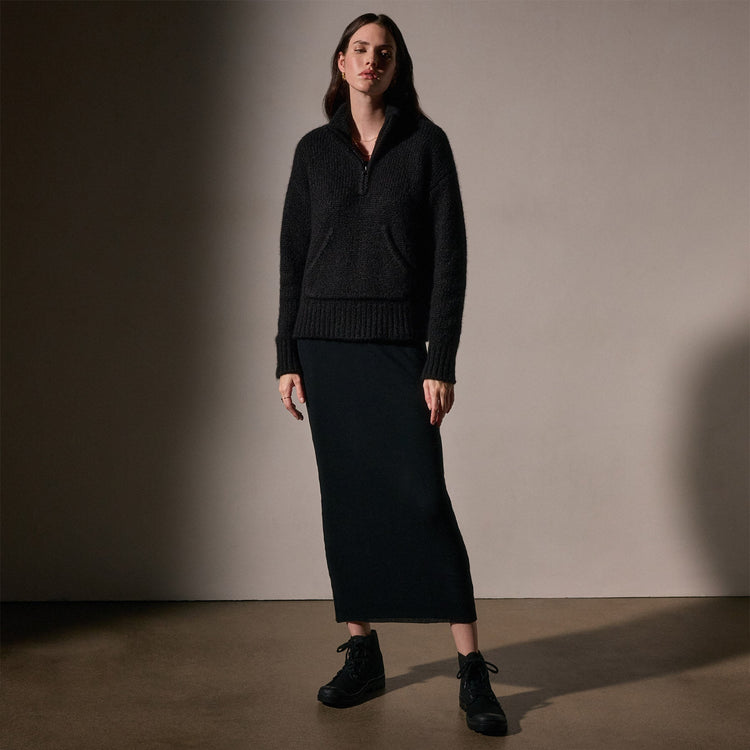 Low Gauge Cashmere Half Zip  in Black | James Perse Los Angeles