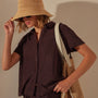 Cotton Terry Placket Short Sleeve in Mahogany | James Perse Los Angeles