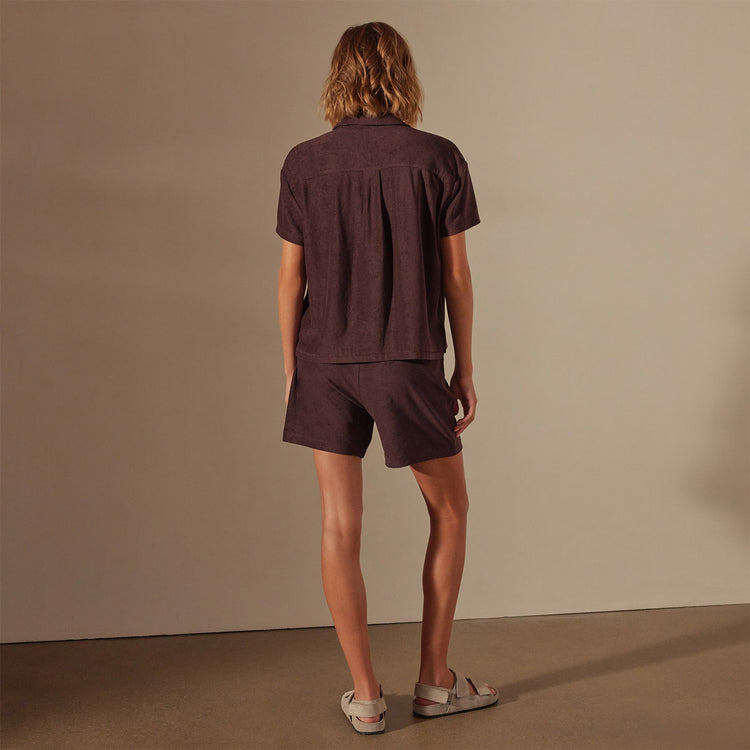 Cotton Terry Placket Short Sleeve in Mahogany | James Perse Los Angeles