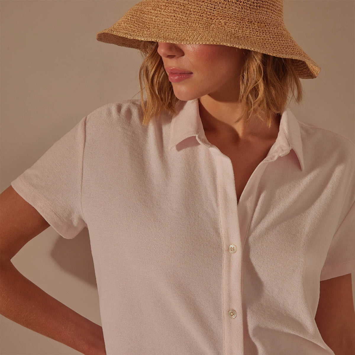 Cotton Terry Placket Short Sleeve in Zephyr | James Perse Los Angeles