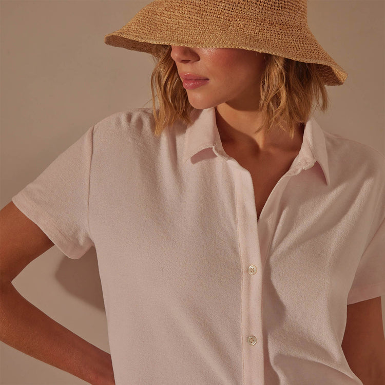 Cotton Terry Placket Short Sleeve in Zephyr | James Perse Los Angeles