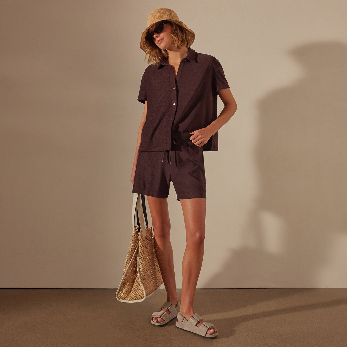 Cotton Terry Sweat Short in Mahogany | James Perse Los Angeles
