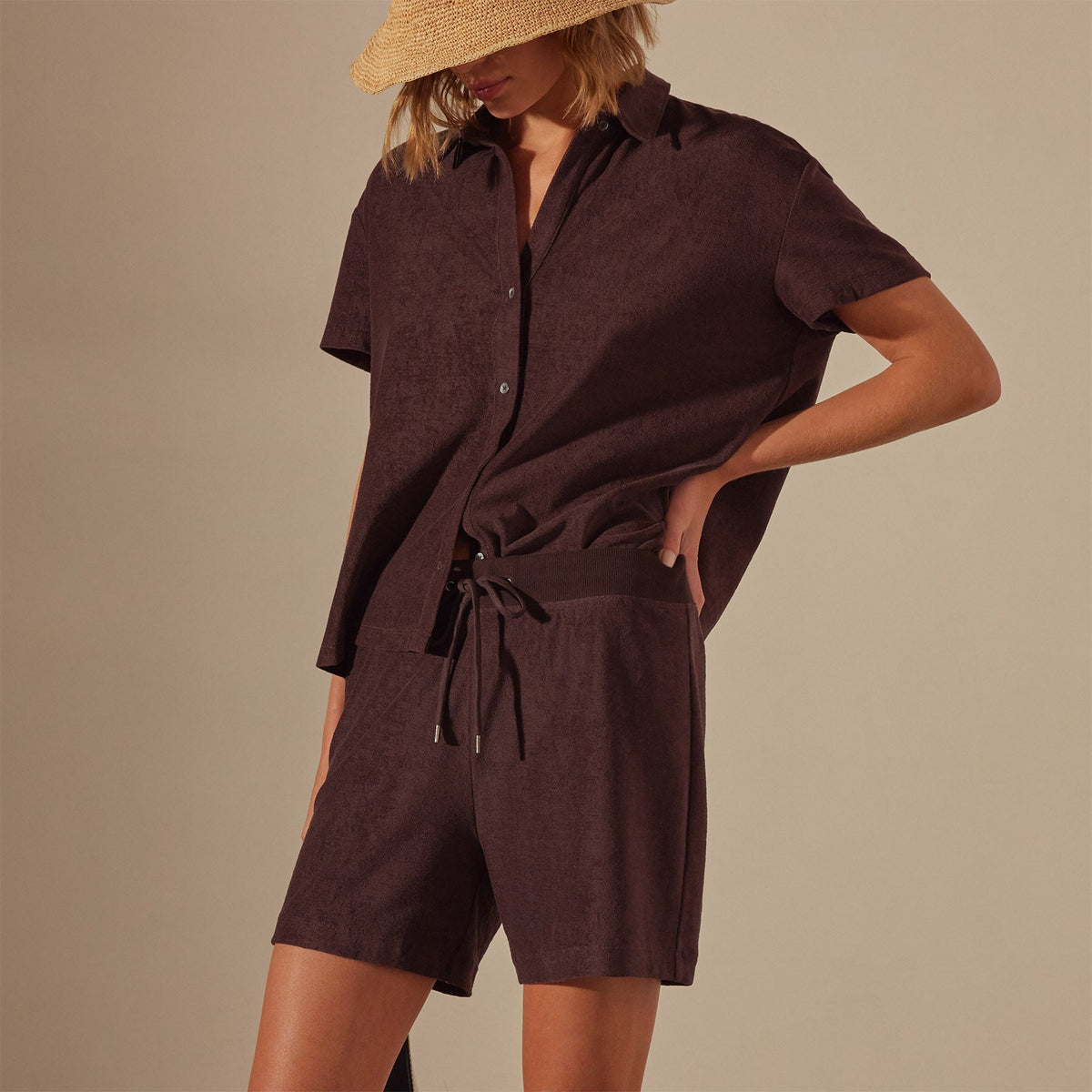 Cotton Terry Sweat Short in Mahogany | James Perse Los Angeles