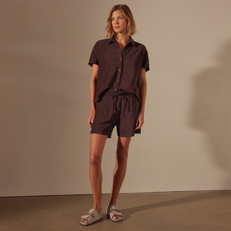 Cotton Terry Sweat Short in Mahogany | James Perse Los Angeles