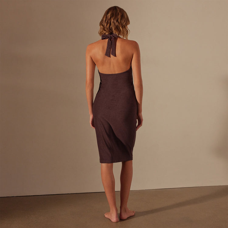 Cotton Terry Halter Dress in Mahogany | James Perse Los Angeles