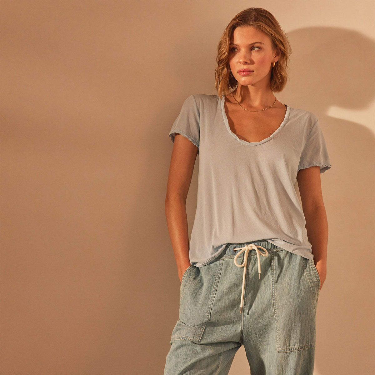Stretch Jersey Short Sleeve in Open Sky | James Perse Los Angeles