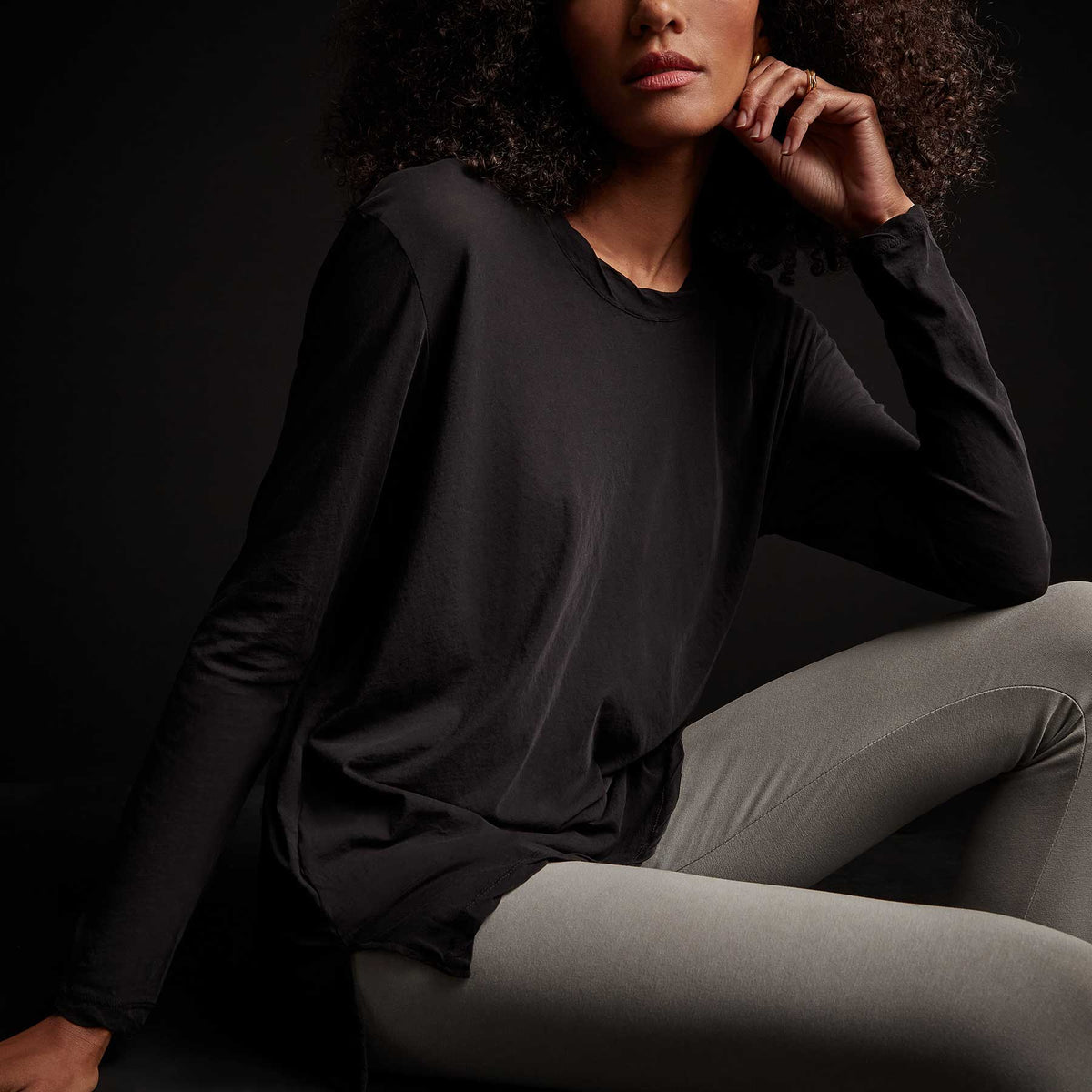 Long Sleeve High Gauge Jersey Tee - Black | James Perse Los Angeles