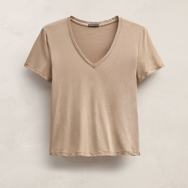 Short Sleeve Elevated Lotus Jersey V Neck in Coffee | James Perse Los Angeles FLAT