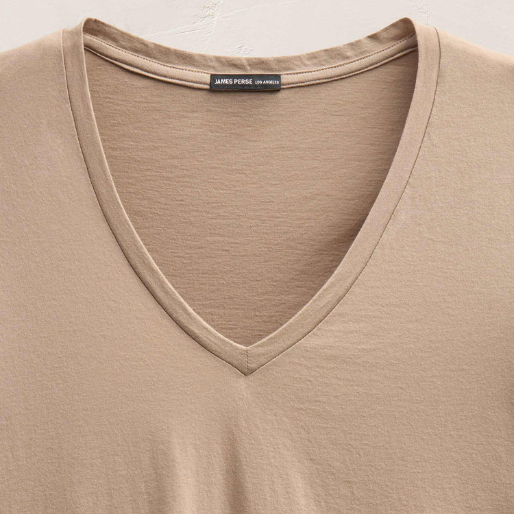 Short Sleeve Elevated Lotus Jersey V Neck in Coffee | James Perse Los Angeles FLAT