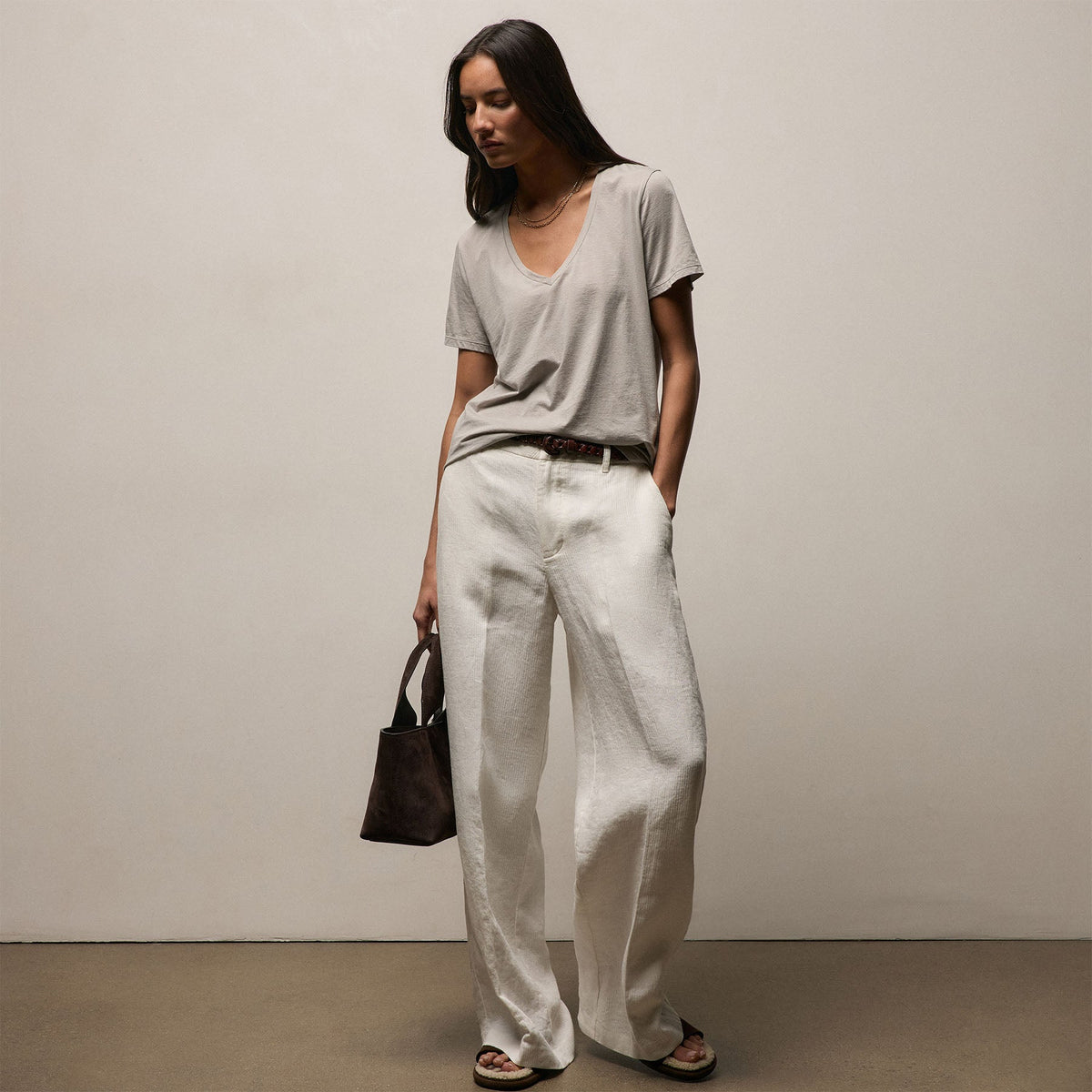 Luxe Lotus Jersey V Neck in Fog | James Perse Los Angeles