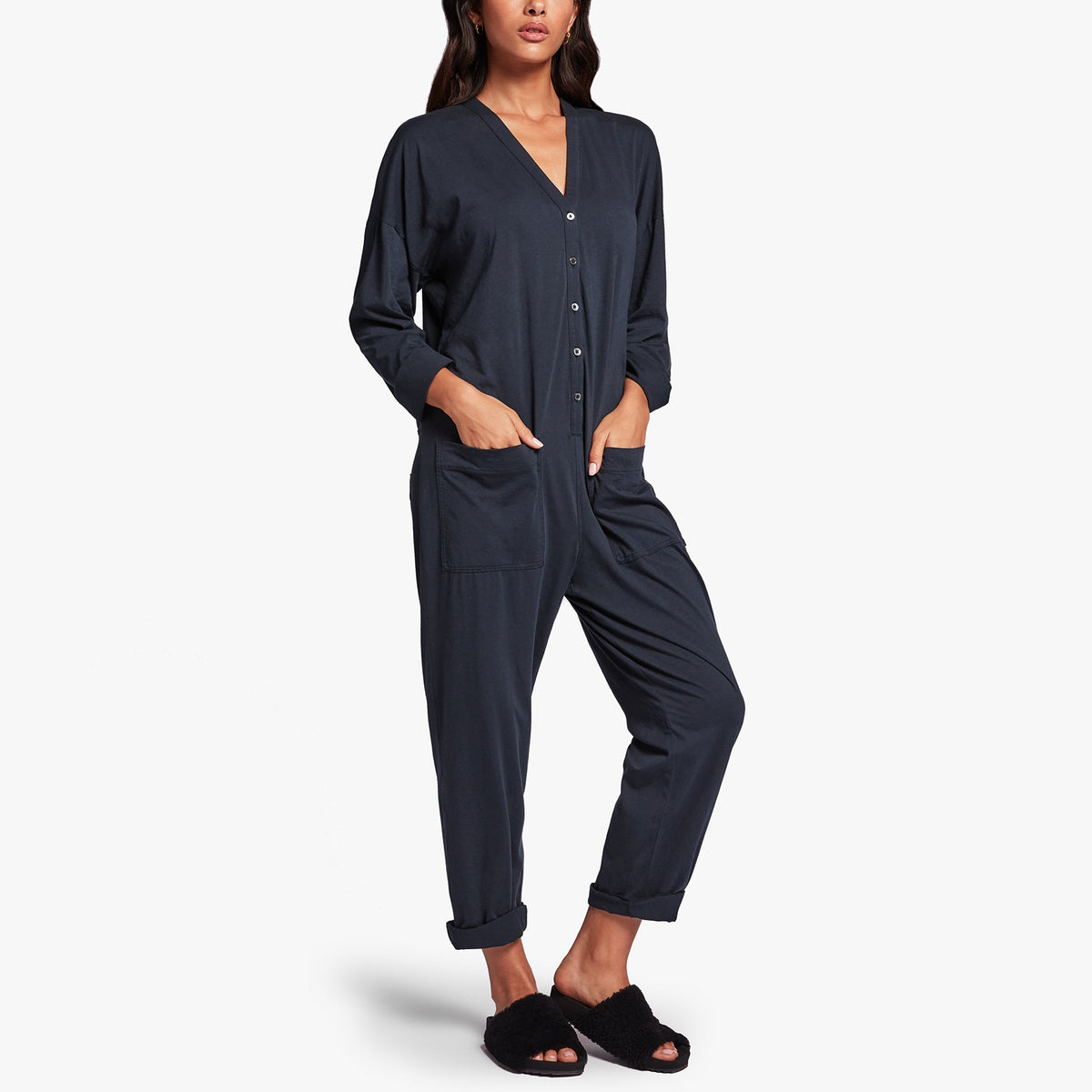 Luxe Lotus Jersey Lounge Jumper In French Navy | James Perse Los Angeles