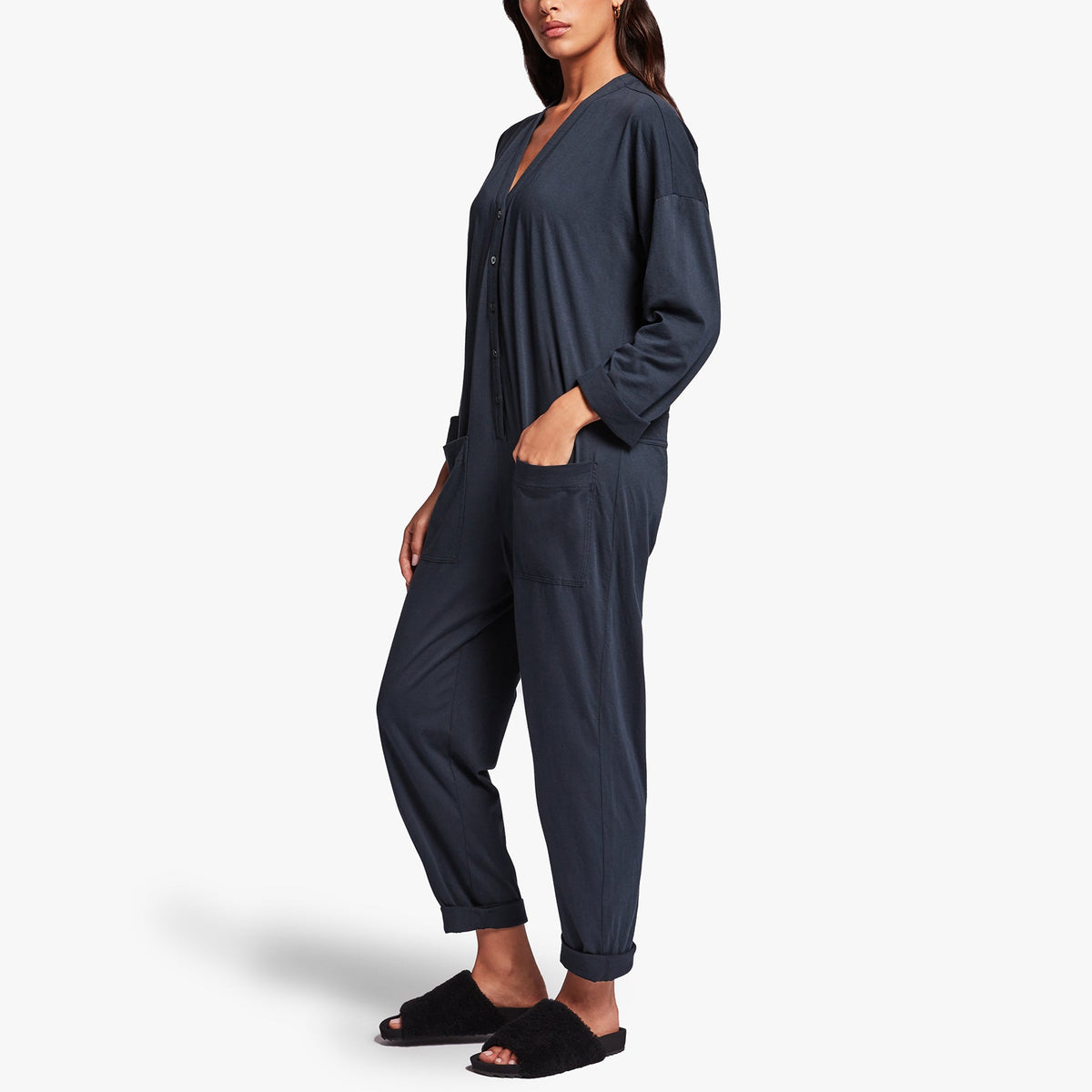 Luxe Lotus Jersey Lounge Jumper In French Navy | James Perse Los Angeles