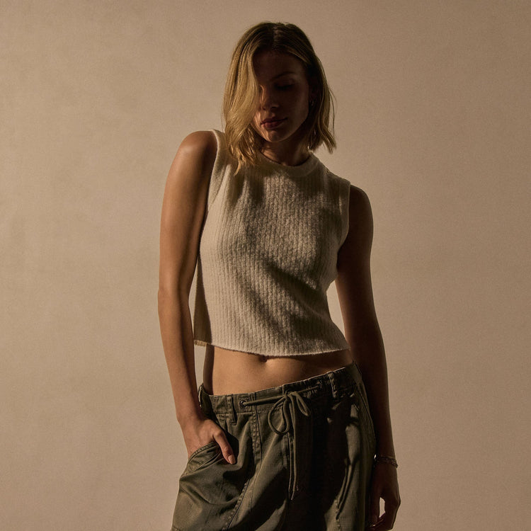 Button Shoulder Sweater Vest in Ivory | James Perse Los Angeles