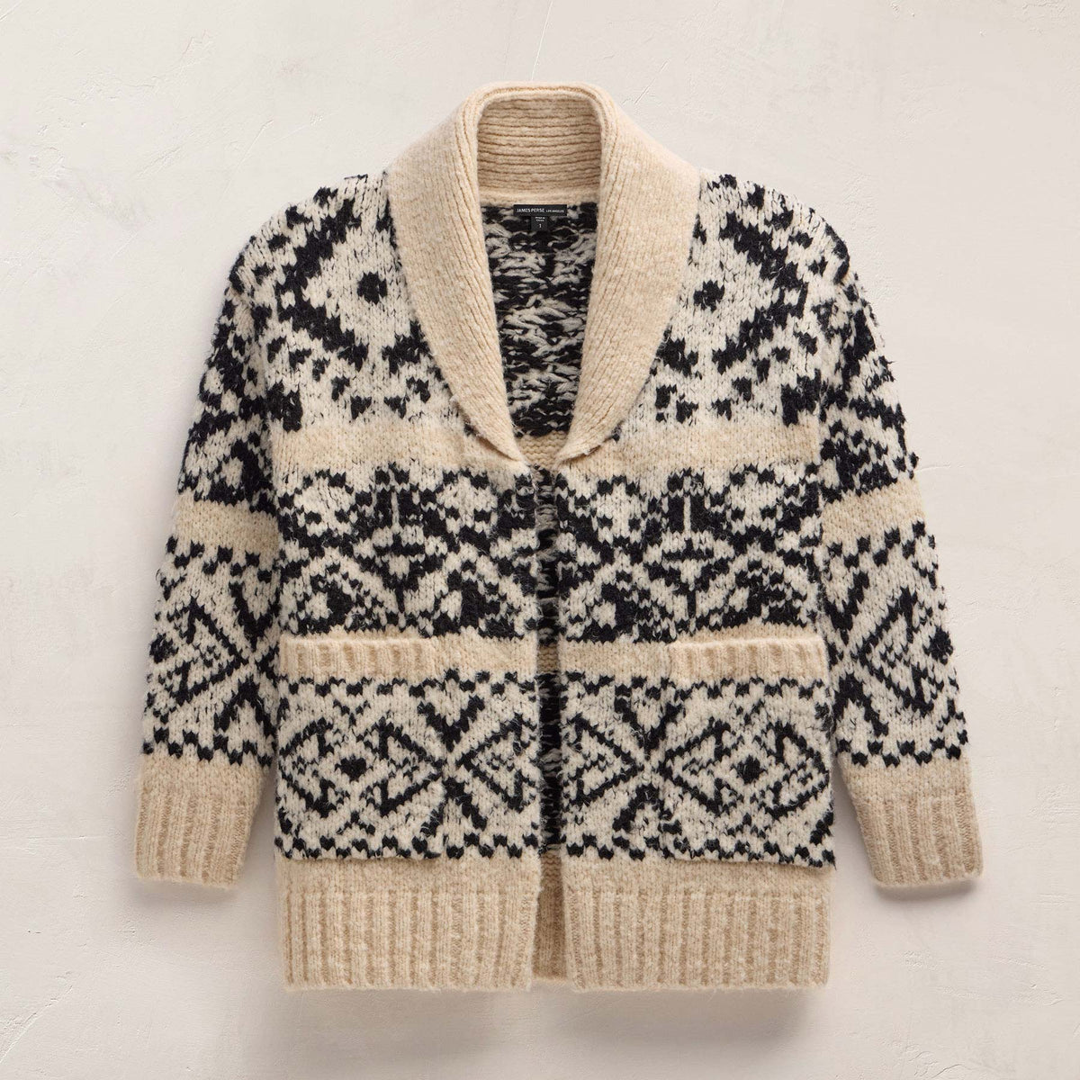 Intarsia Cardigan in Ivory/Black | James Perse Los Angeles FLAT