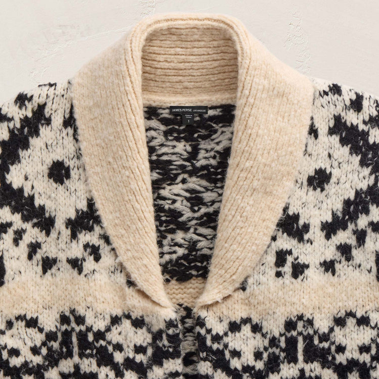 Intarsia Cardigan in Ivory/Black | James Perse Los Angeles FLAT