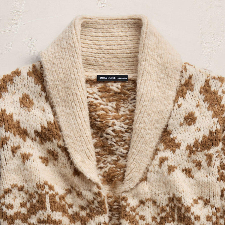 Chalet Intarsia Cardigan In Ivory/Whiskey | James Perse Los Angeles
