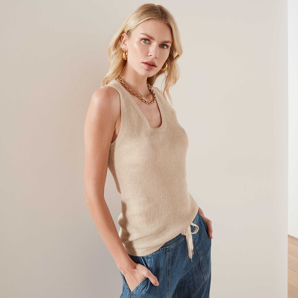 Cotton Linen Sweater Tank In Natural | James Perse Los Angeles