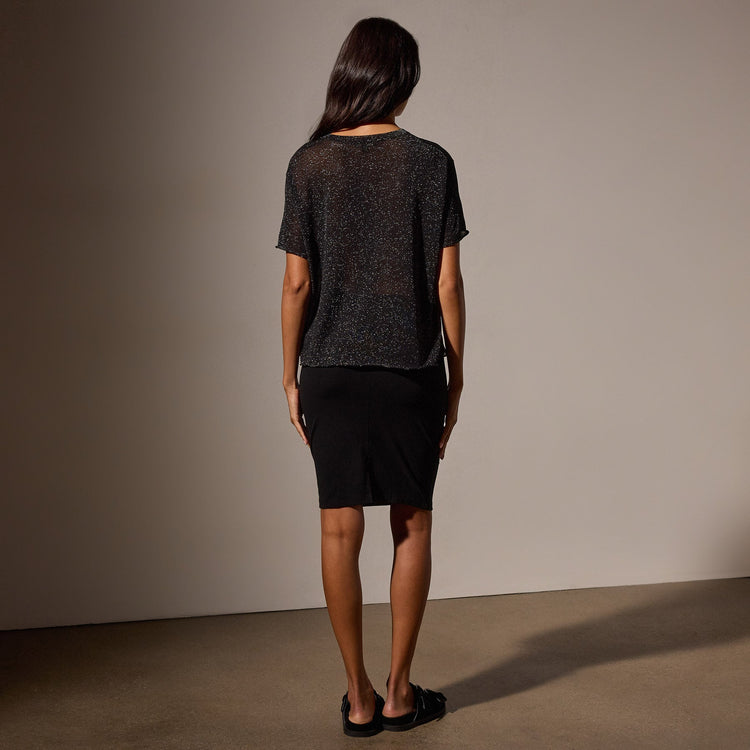 Metallic Knit Short Sleeve Crew in Black | James Perse Los Angeles