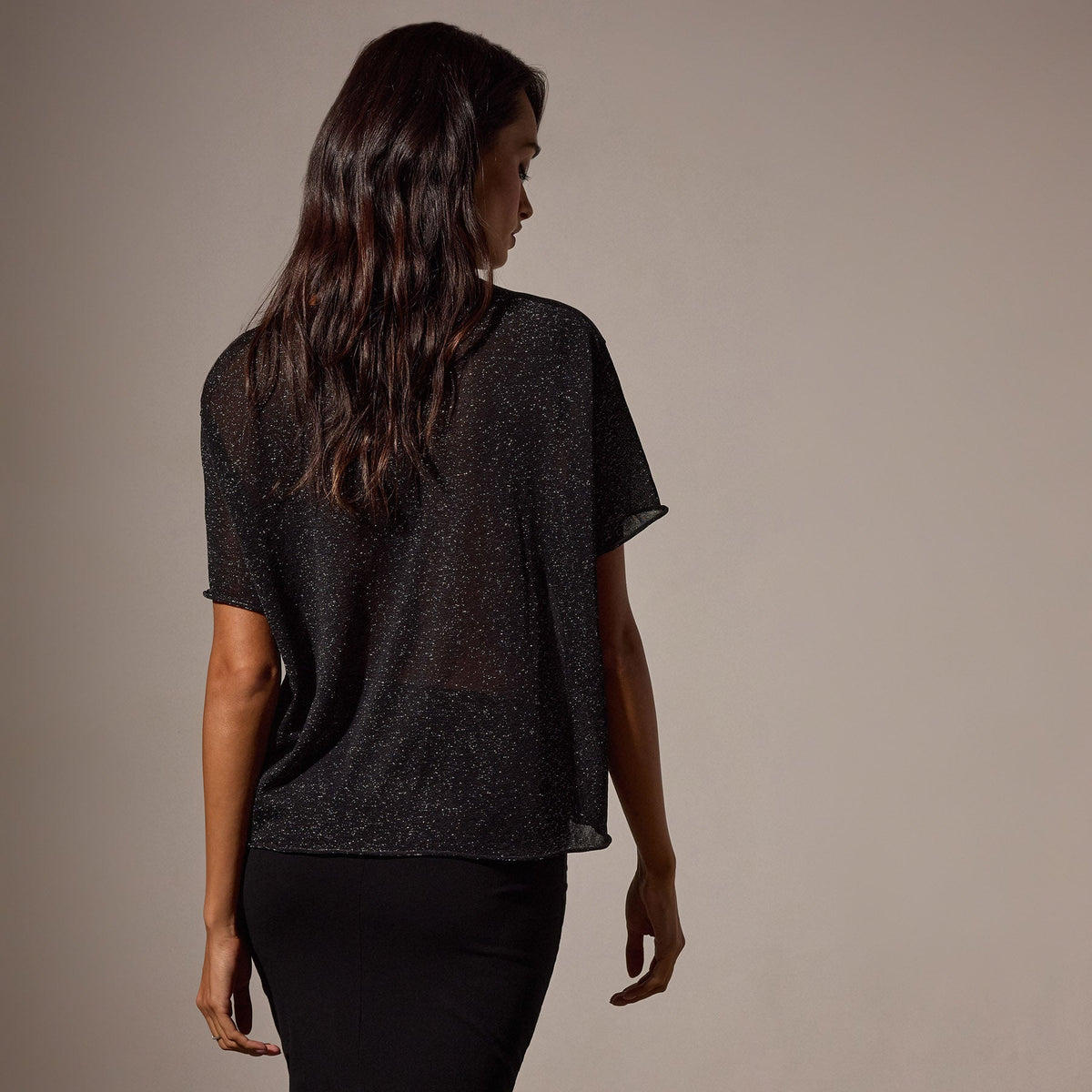 Metallic Knit Short Sleeve Crew in Black | James Perse Los Angeles
