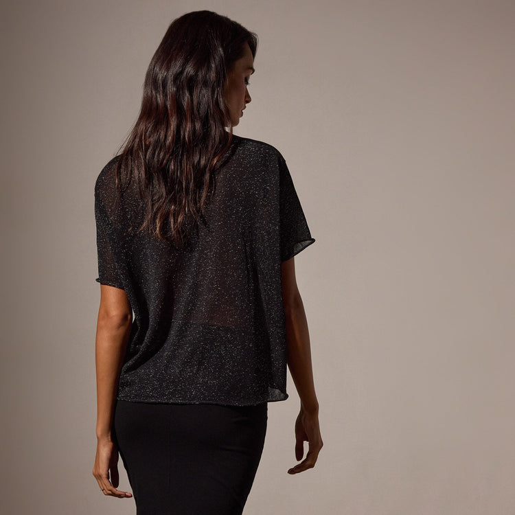 Metallic Knit Short Sleeve Crew in Black | James Perse Los Angeles