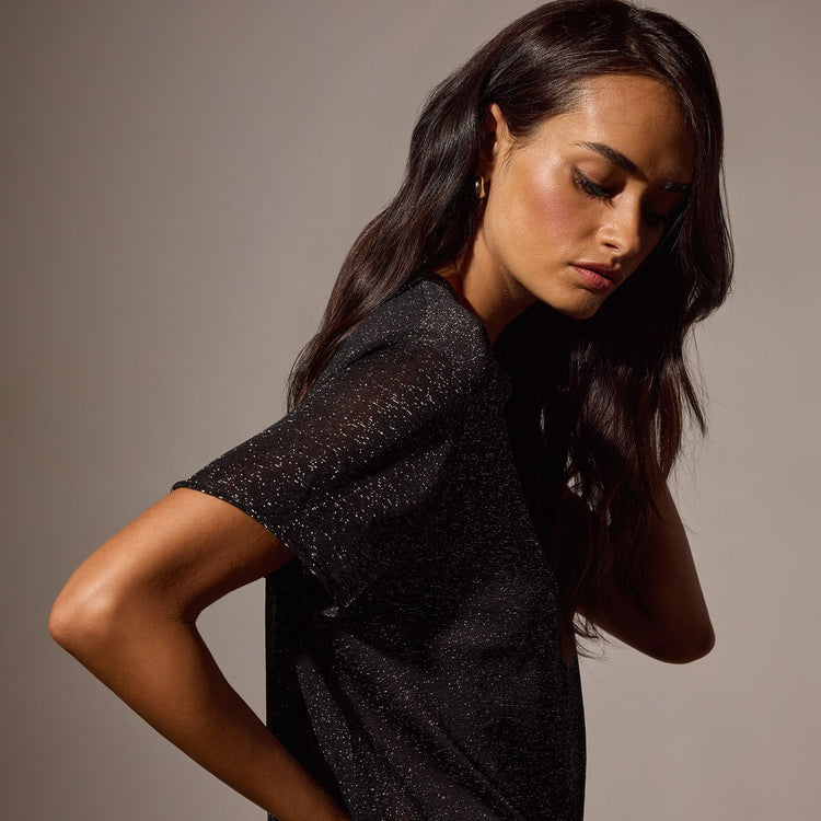 Metallic Knit Short Sleeve Crew in Black | James Perse Los Angeles