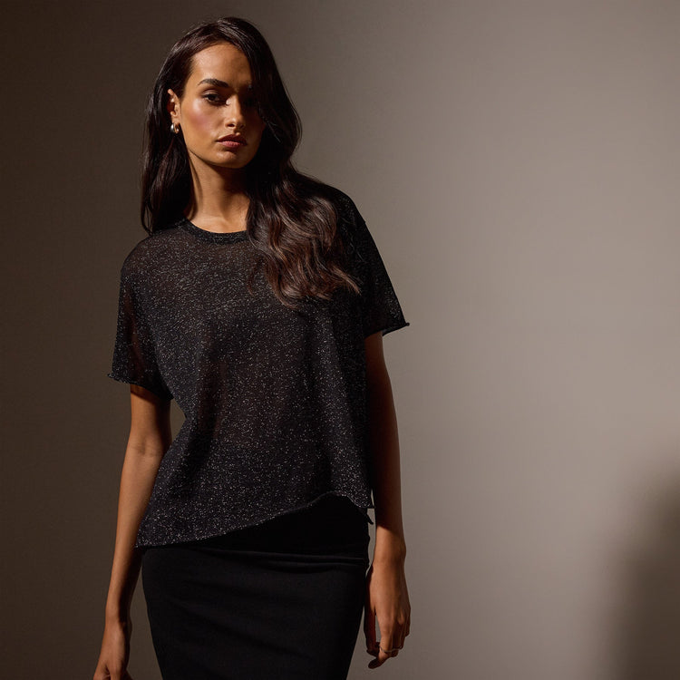 Metallic Knit Short Sleeve Crew in Black | James Perse Los Angeles