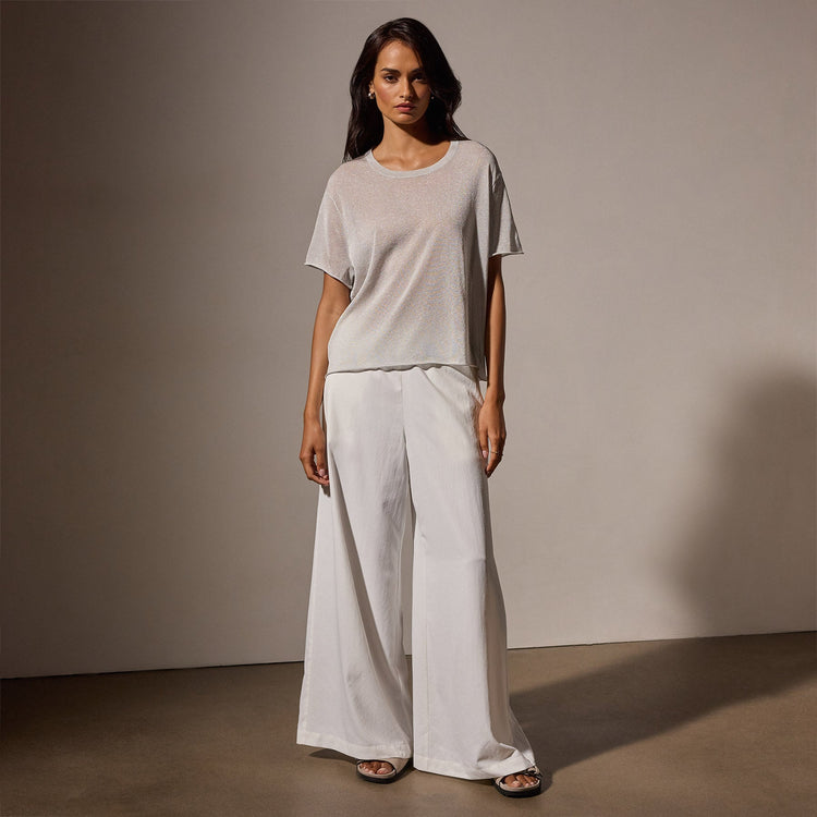 Metallic Knit Short Sleeve Crew in Silver | James Perse Los Angeles