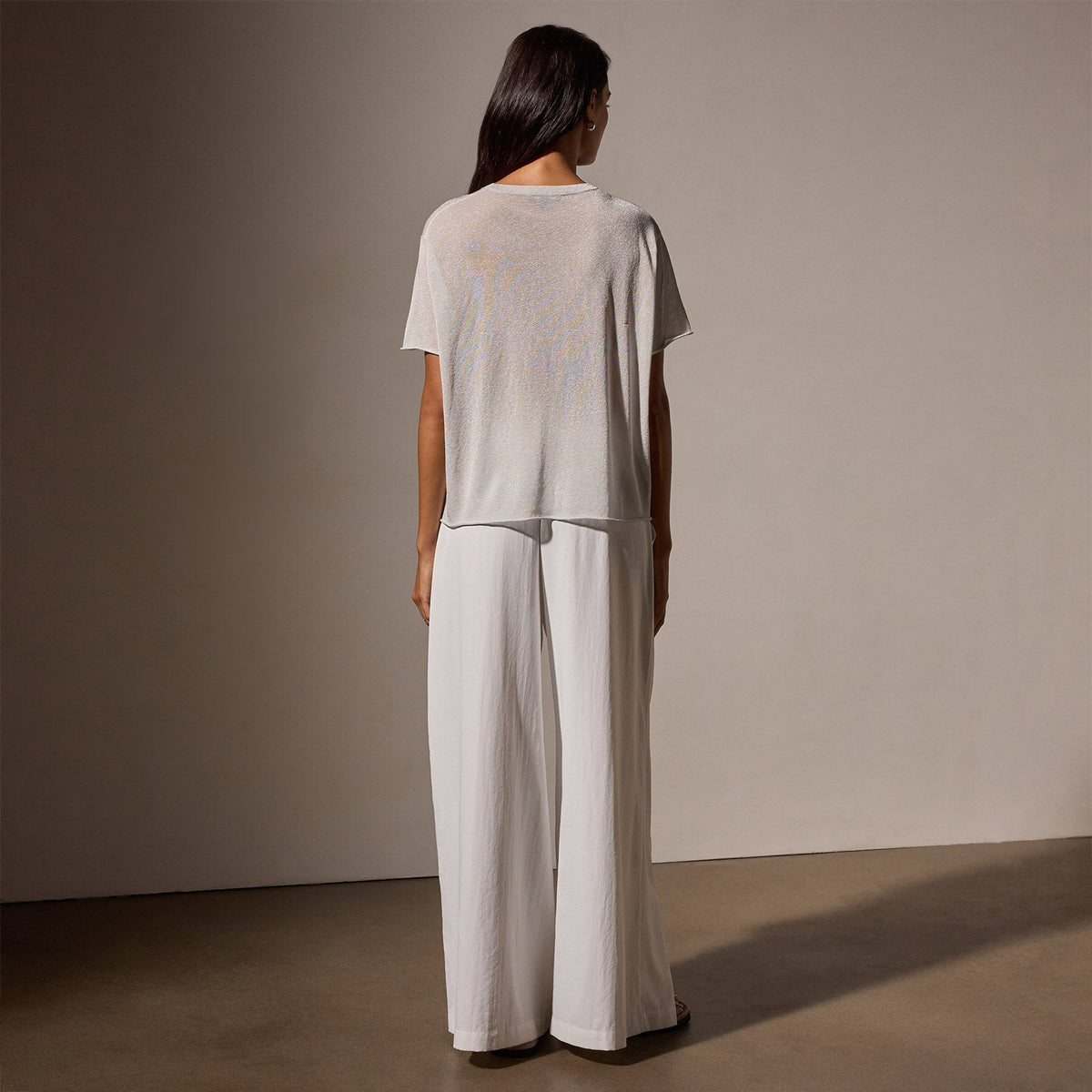 Metallic Knit Short Sleeve Crew in Silver | James Perse Los Angeles