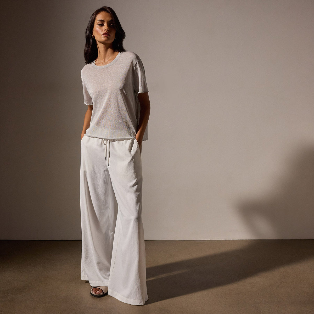 Metallic Knit Short Sleeve Crew in Silver | James Perse Los Angeles