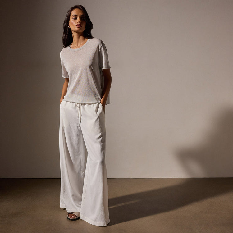 Metallic Knit Short Sleeve Crew in Silver | James Perse Los Angeles
