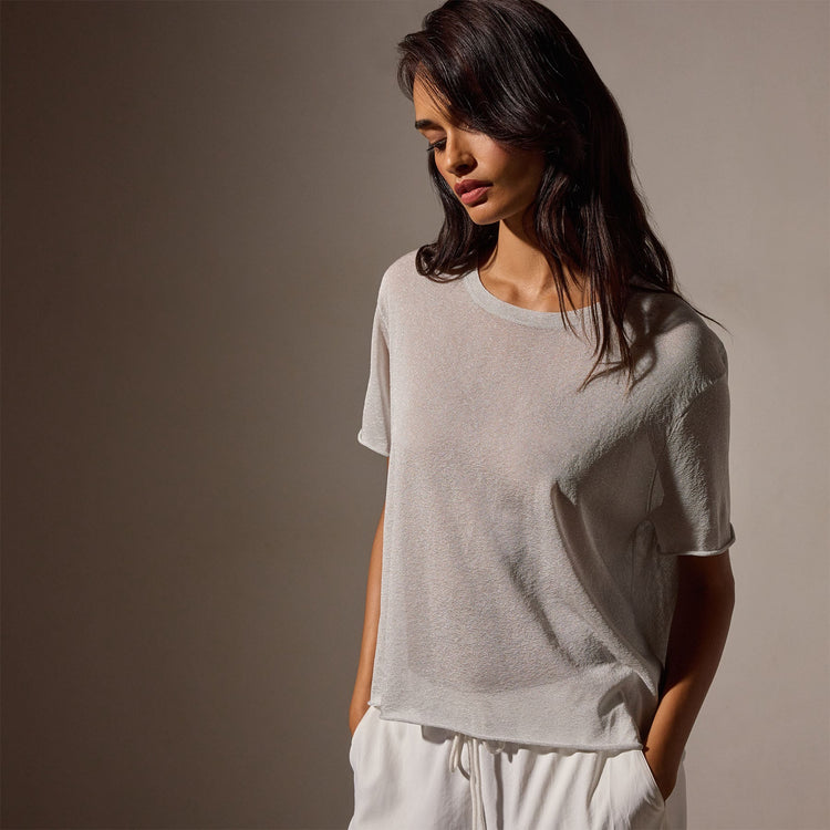 Metallic Knit Short Sleeve Crew in Silver | James Perse Los Angeles