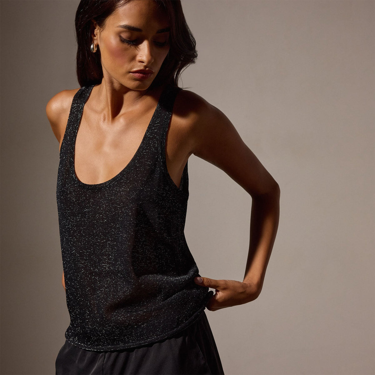 Metallic Knit Tank in Black | James Perse Los Angeles
