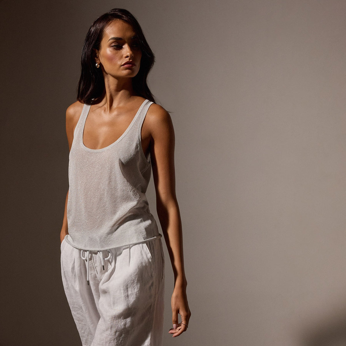 Metallic Knit Tank in Silver | James Perse Los Angeles