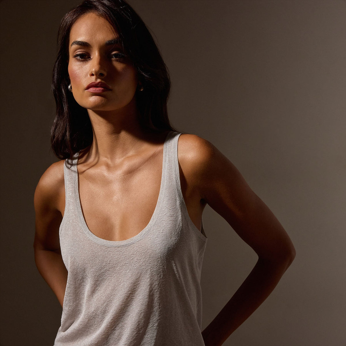 Metallic Knit Tank in Silver | James Perse Los Angeles