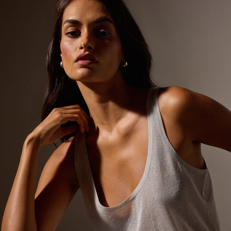 Metallic Knit Tank in Silver | James Perse Los Angeles