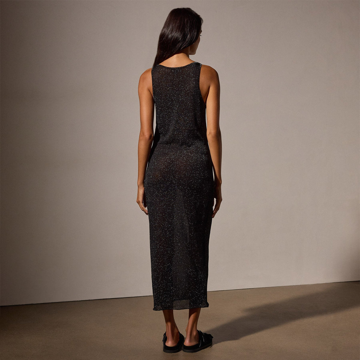 Metallic Knit Tank Dress in Black | James Perse Los Angeles