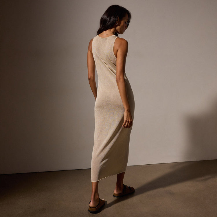 Metallic Knit Tank Dress in Gold | James Perse Los Angeles
