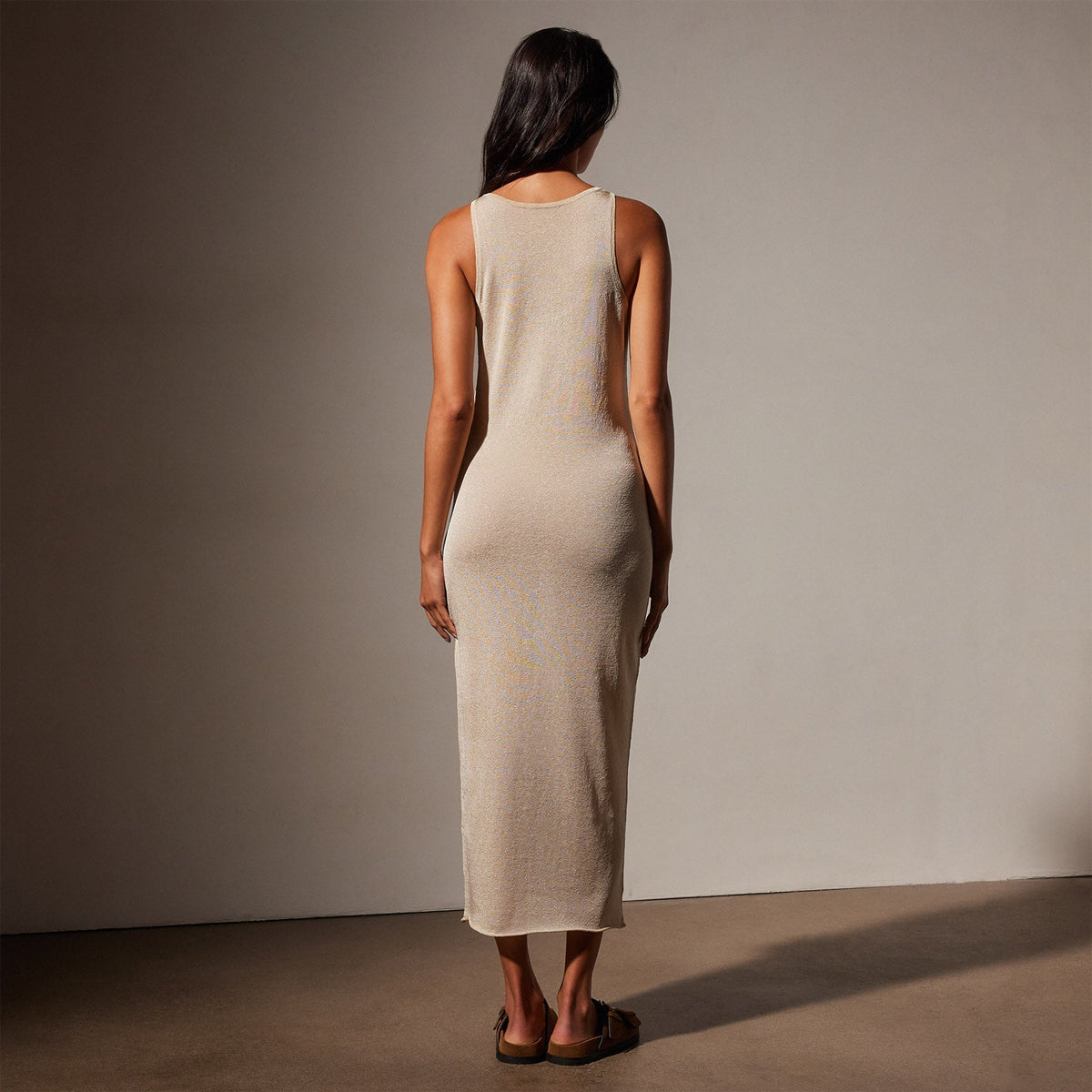 Metallic Knit Tank Dress in Gold | James Perse Los Angeles